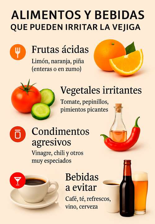 Alimentos y bebidas que pueden irritar la vejiga