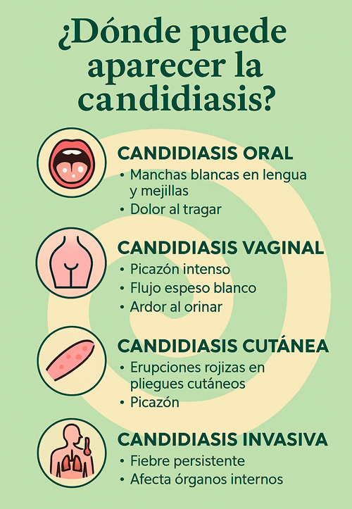 ¿Dónde puede aparecer la Candidiasis?