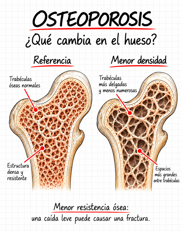 Tres posibles interpretaciones de la densitometría ósea y recordatorio de que también se valoran las fracturas previas