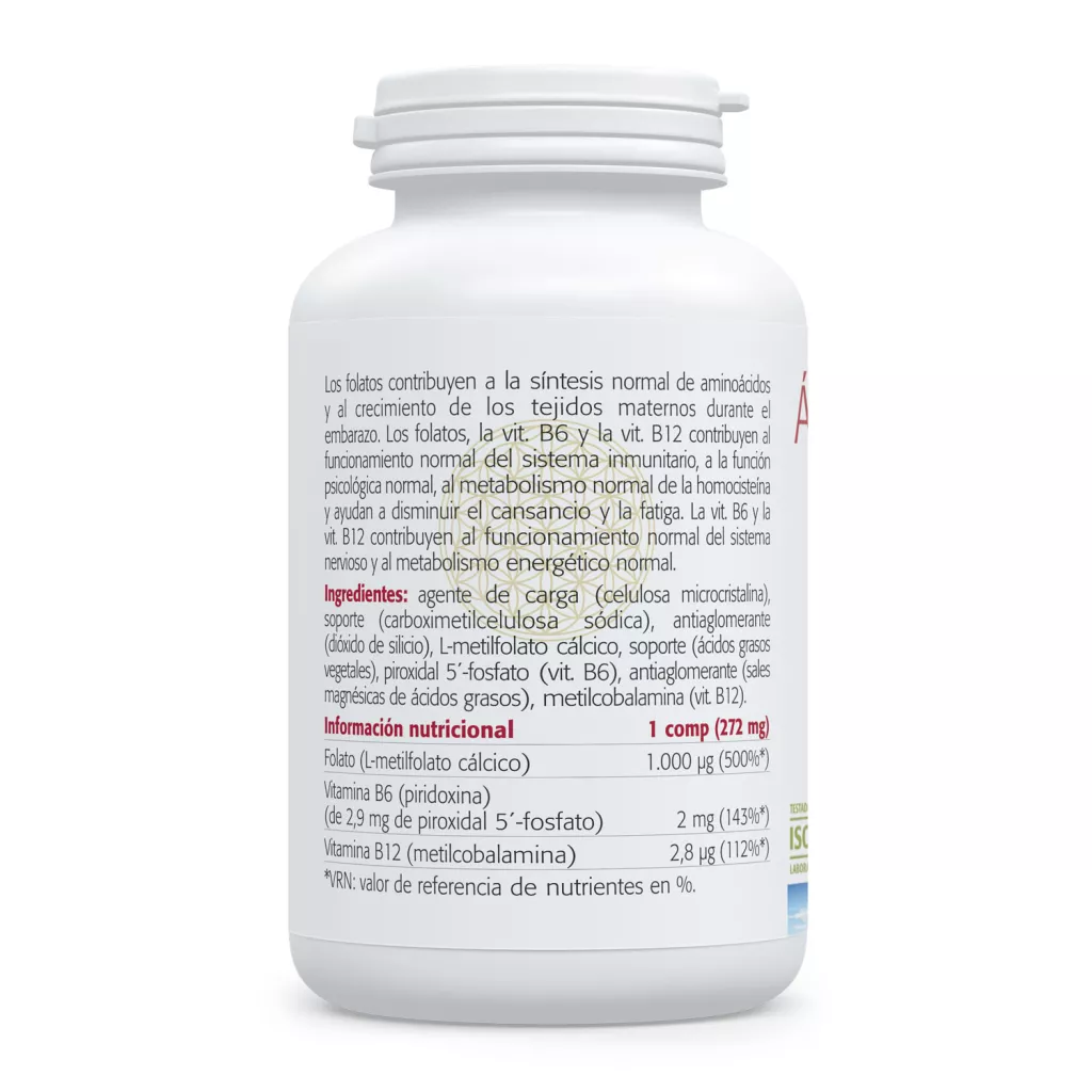 Envase de ácido fólico activo 1000 μg con vitaminas B6 y B12 Sura Vitasan