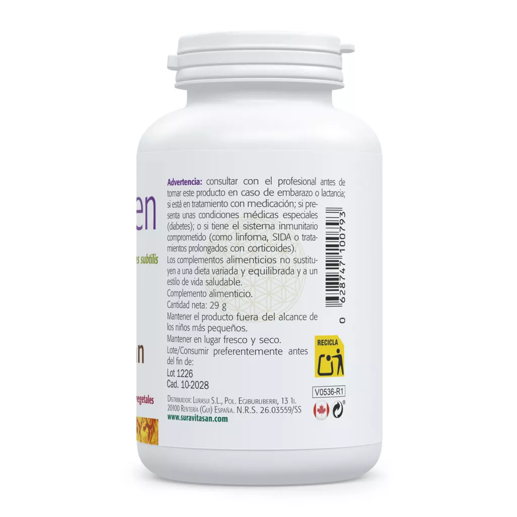 Envase de Aero Ben con alfa-galactosidasa y Bacillus subtilis Sura Vitasan