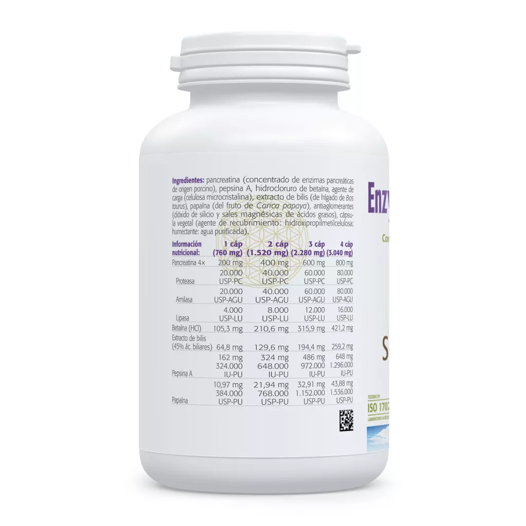 Envase de Enzymas Digestivas con pancreatina y enzimas Sura Vitasan