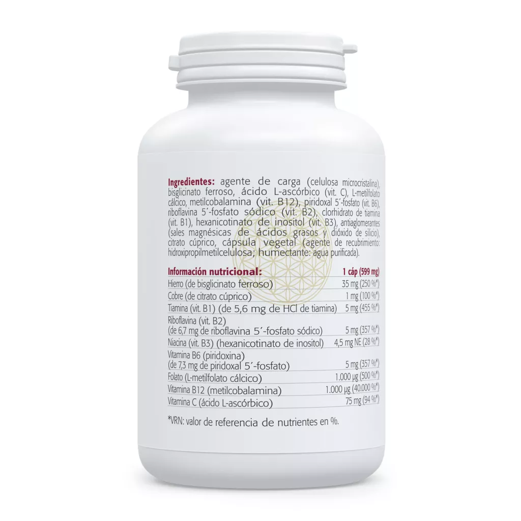 Envase de Hierro Bisglicinato 35 mg con vitaminas del gupo B, vitamina C y cobre Sura Vitasan