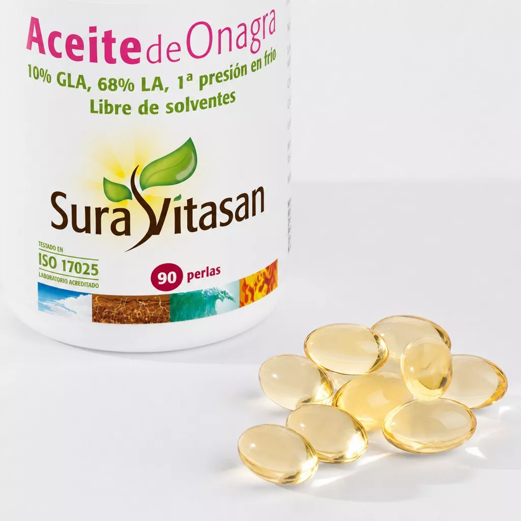 Envase de aceite de onagra 500 mg con GLA y LA de Sura Vitasan