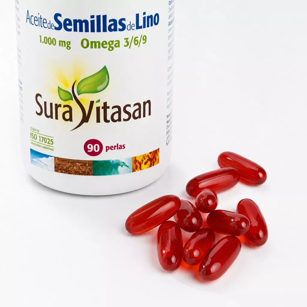 Envase de aceite de lino 1.000 mg omega 3, 6 y 9 vegetal Sura Vitasan