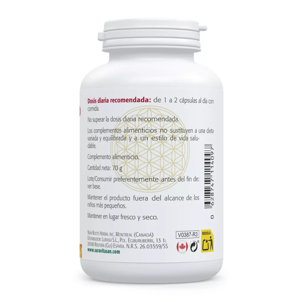 Envase de ácido D-pantoténico 500 mg vitamina B5 Sura Vitasan