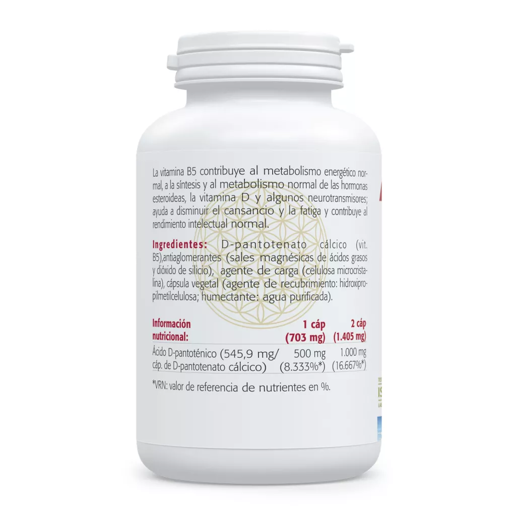 Envase de ácido D-pantoténico 500 mg vitamina B5 Sura Vitasan