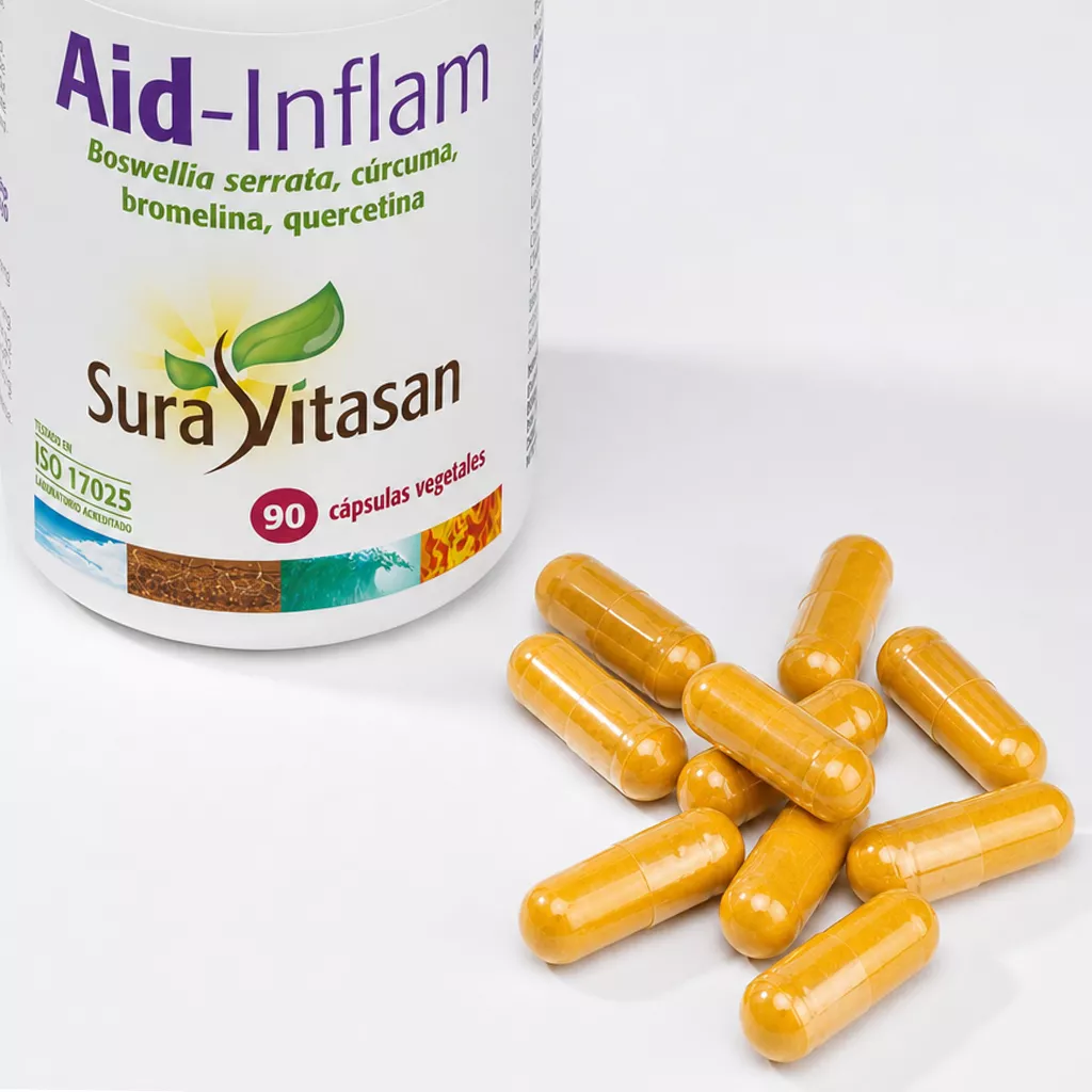 Envase de Aid-Inflam con boswellia, cúrcuma, quervetina y bromelina Sura Vitasan