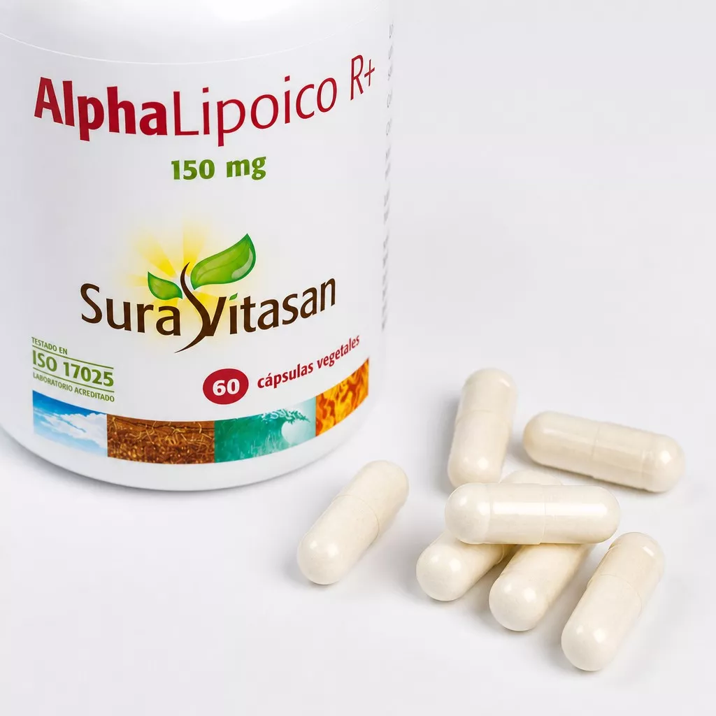 Envase de AlphaLipoico R+ 150 mg antioxidante Sura Vitasan