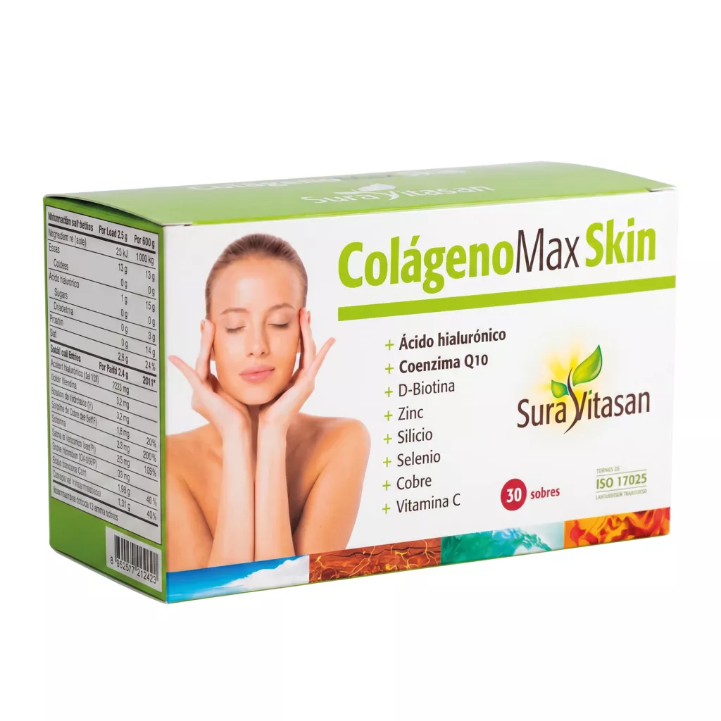 Envase de Colágeno Max Skin colágeno, ácido hialurónico, CoQ10 y nutricosméticos