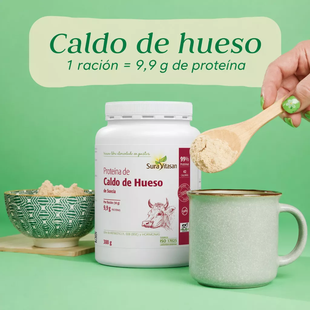 Envase de Proteína de Caldo de Hueso 99% proteínas y 80% Colágeno Sura Vitasan
