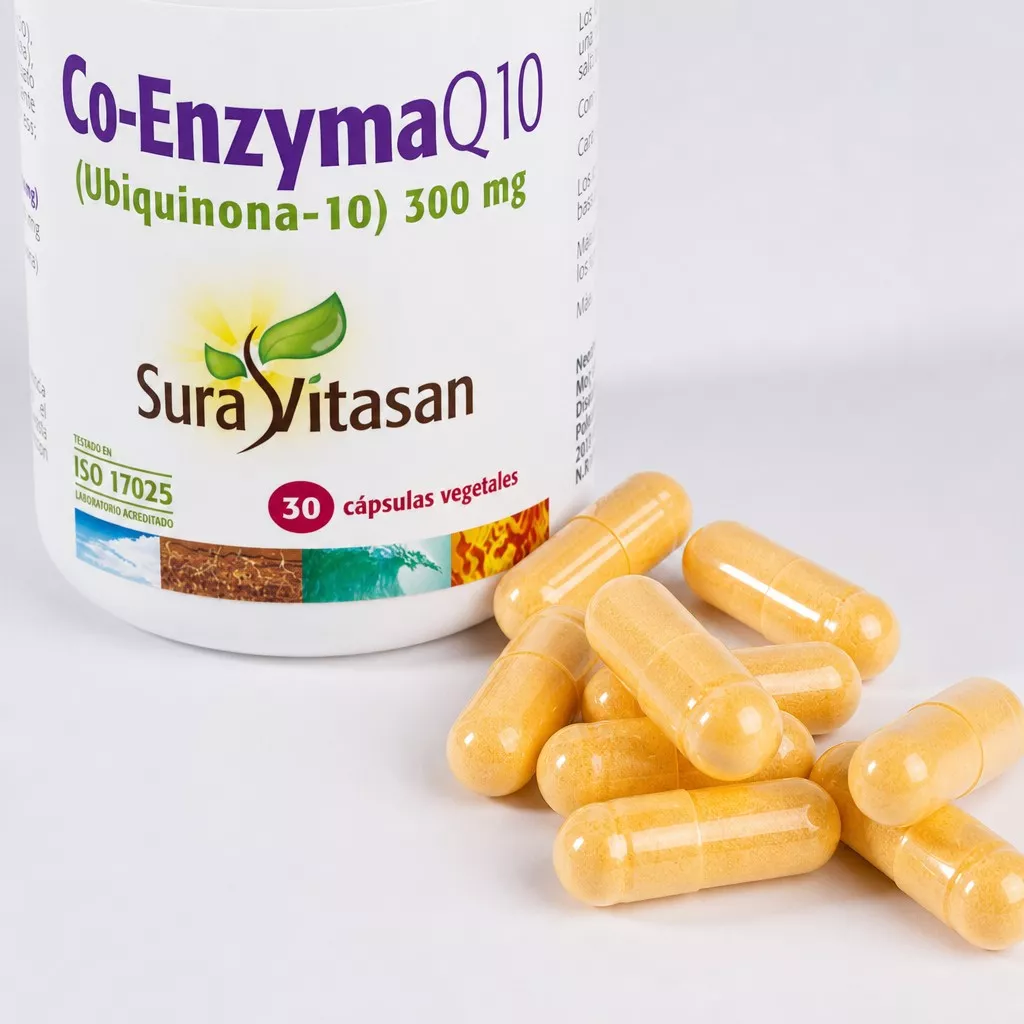Envase de coenzima Q10 300 mg ubiquinona Sura Vitasan