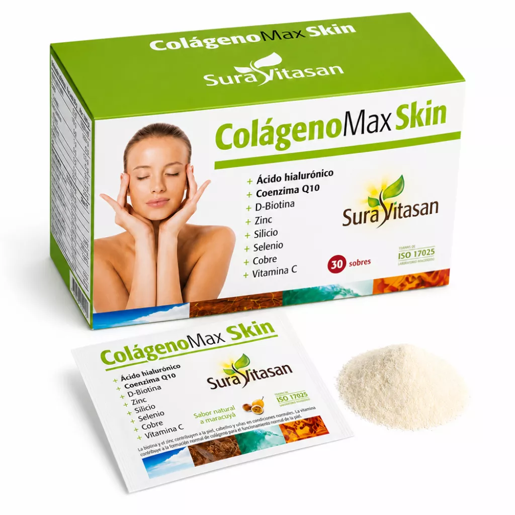 Envase de Colágeno Max Skin colágeno, ácido hialurónico, CoQ10 y nutricosméticos