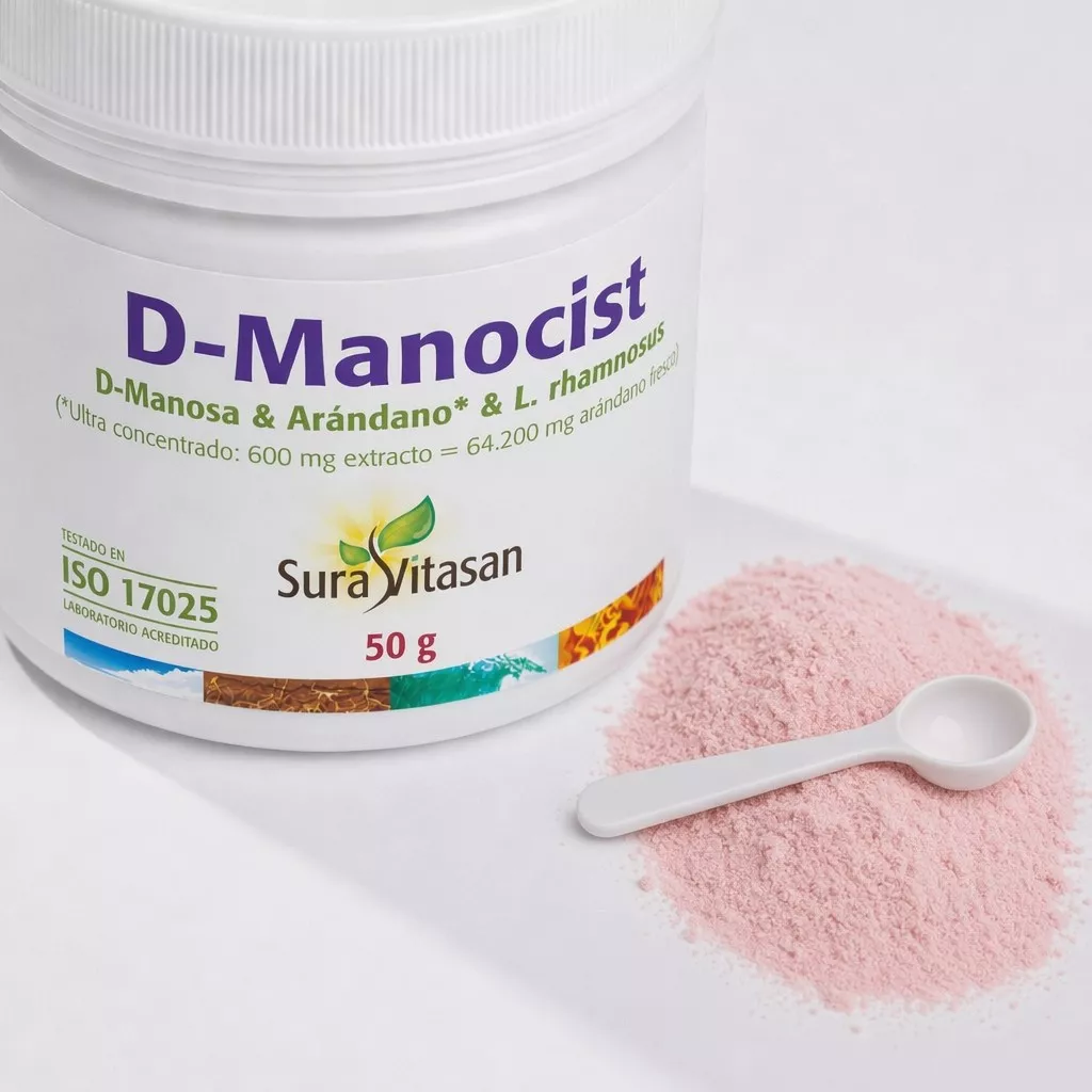 Envase de D-Manocist D-manosa arándano y probiótico Sura Vitasan