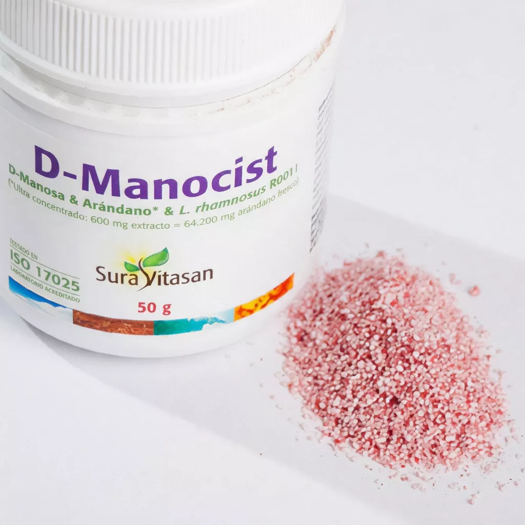 Envase de D-Manocist D-manosa arándano y probiótico Sura Vitasan