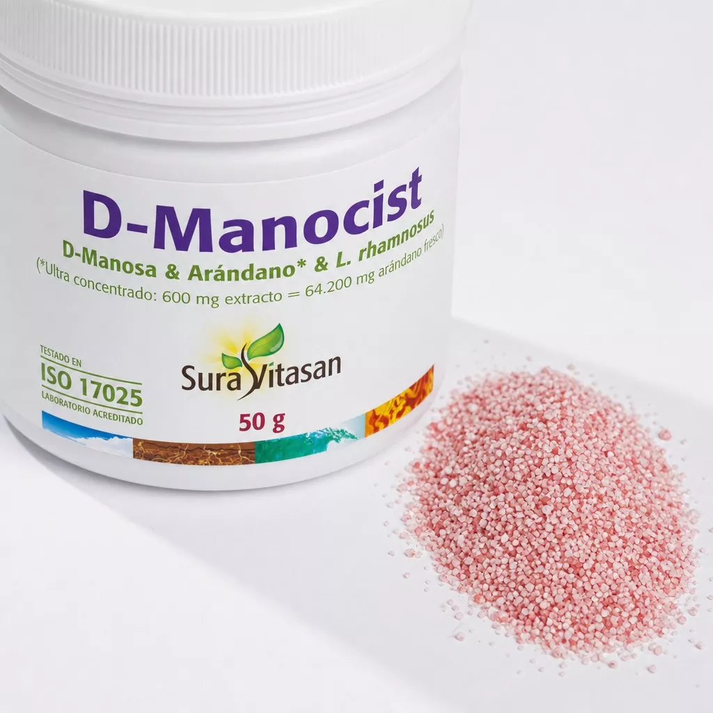 Envase de D-Manocist D-manosa arándano y probiótico Sura Vitasan