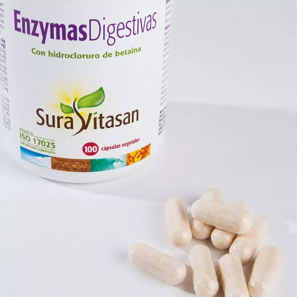Envase de Enzymas Digestivas con pancreatina y enzimas Sura Vitasan