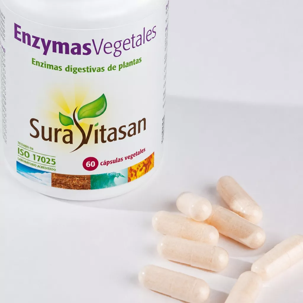 Envase de Enzymas Vegetales fórmula digestiva vegana Sura Vitasan
