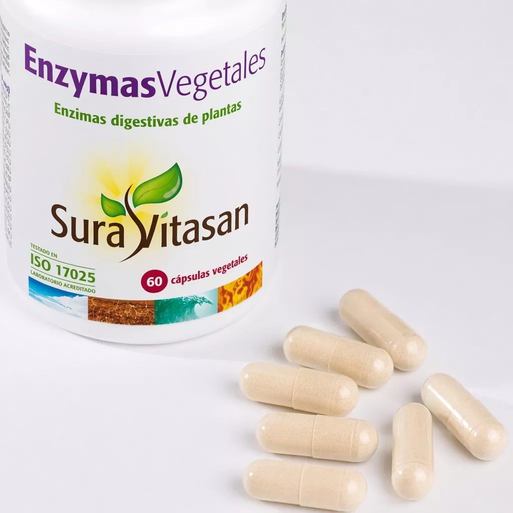 Envase de Enzymas Vegetales fórmula digestiva vegana Sura Vitasan