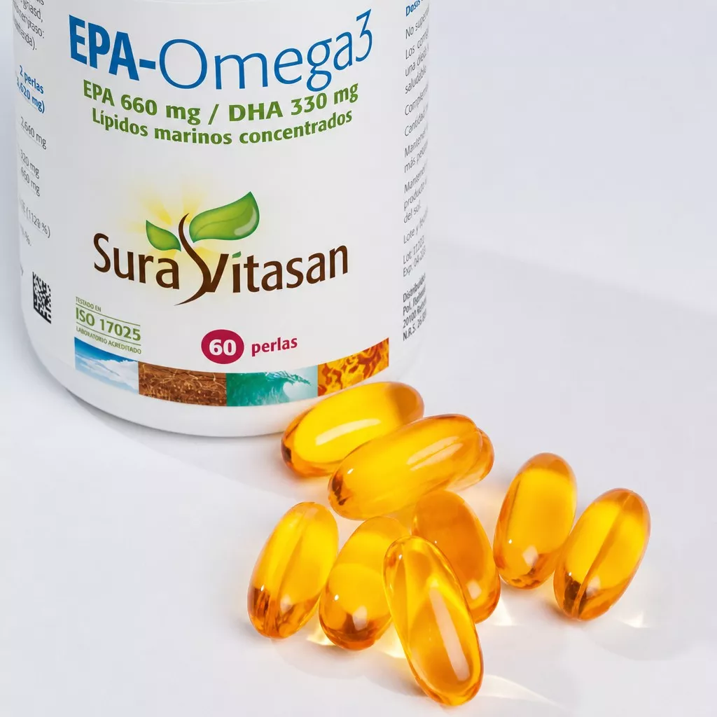 Envase de EPA-Omega 3 660 mg EPA y 330 mg DHA Sura Vitasan