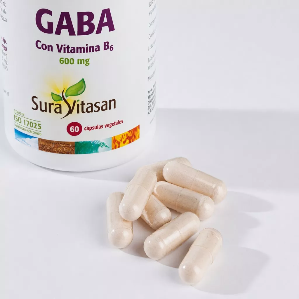 Envase de GABA 600 mg con vitamina B6 Sura Vitasan