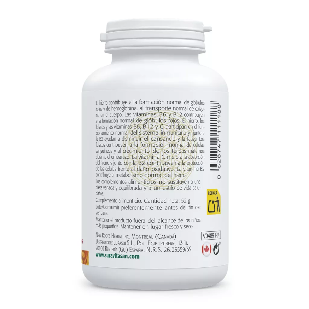 Envase de Hierro 15 35 mg con vitaminas del grupo B y C Sura Vitasan