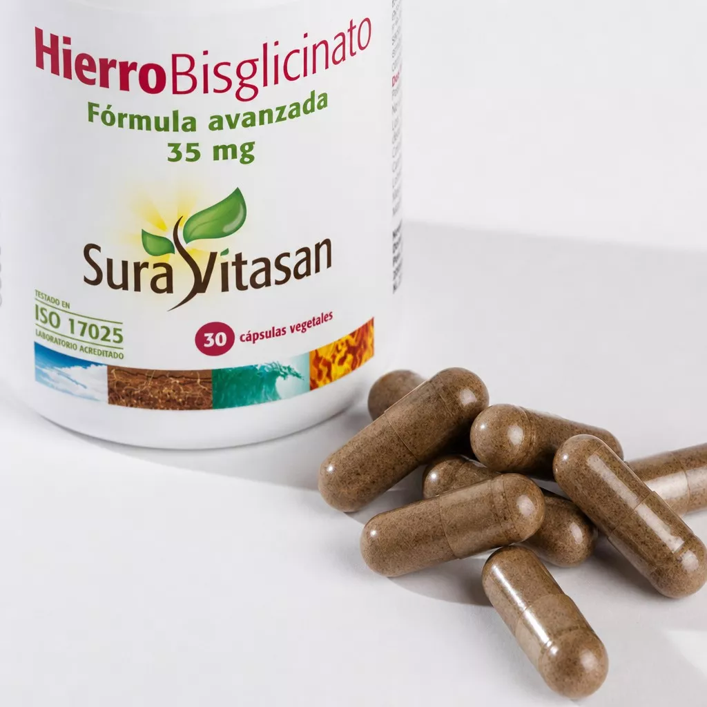 Envase de Hierro Bisglicinato 35 mg con vitaminas del gupo B, vitamina C y cobre Sura Vitasan