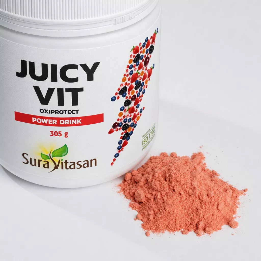Envase de Juicy Vit Oxiprotect 8 bayas orgánicas + 20 nutracéuticos Sura Vitasan
