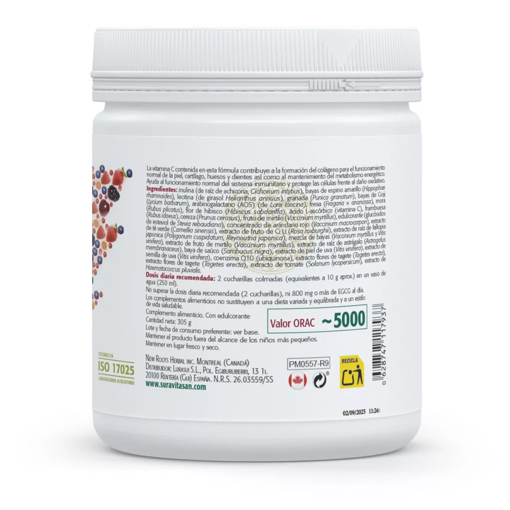 Envase de Juicy Vit Oxiprotect 8 bayas orgánicas + 20 nutracéuticos Sura Vitasan