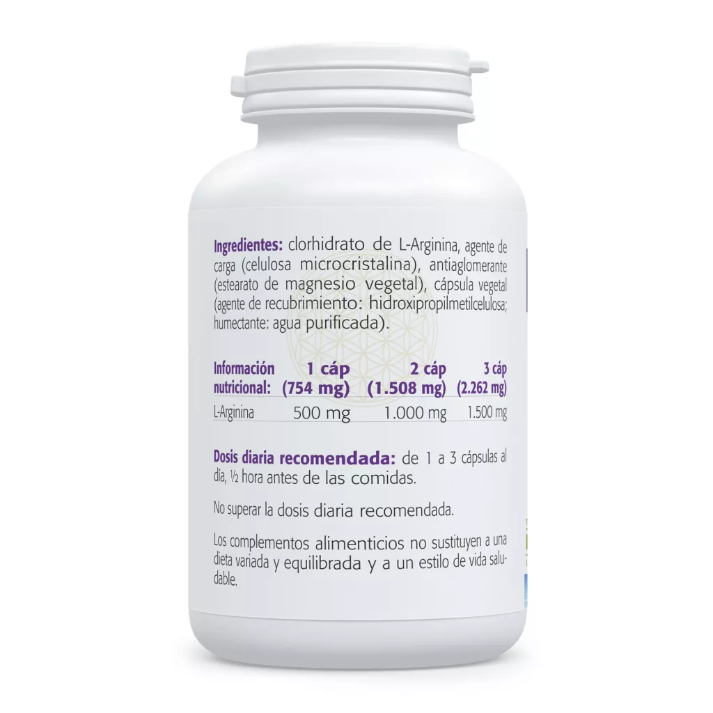 Envase de L-Arginina 500 mg aminoácido en forma libre Sura Vitasan