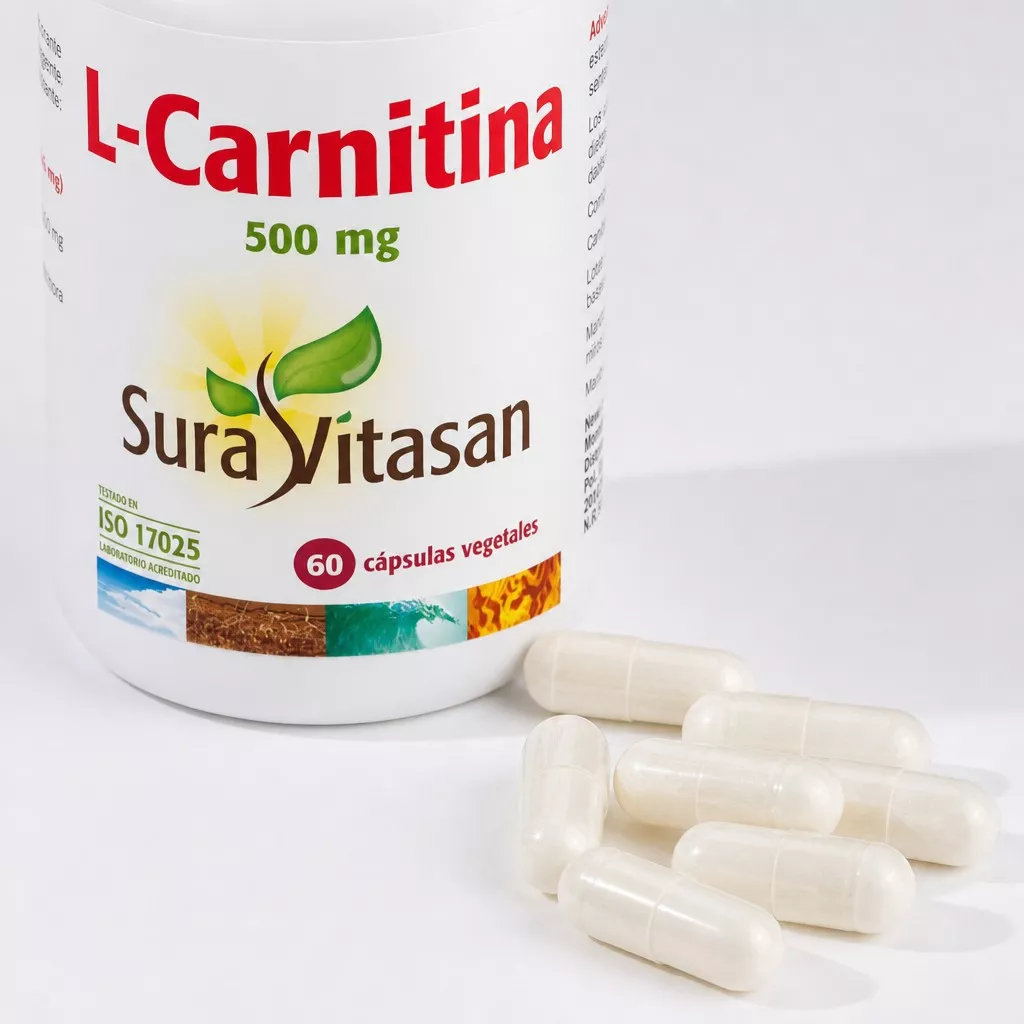 Envase de L-Carnitina 500 mg metabolismo de grasas Sura Vitasan