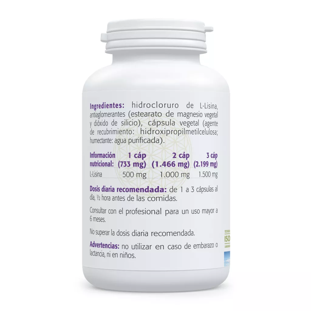 Envase de L-Lisina 500 mg aminoácido esencial Sura Vitasan