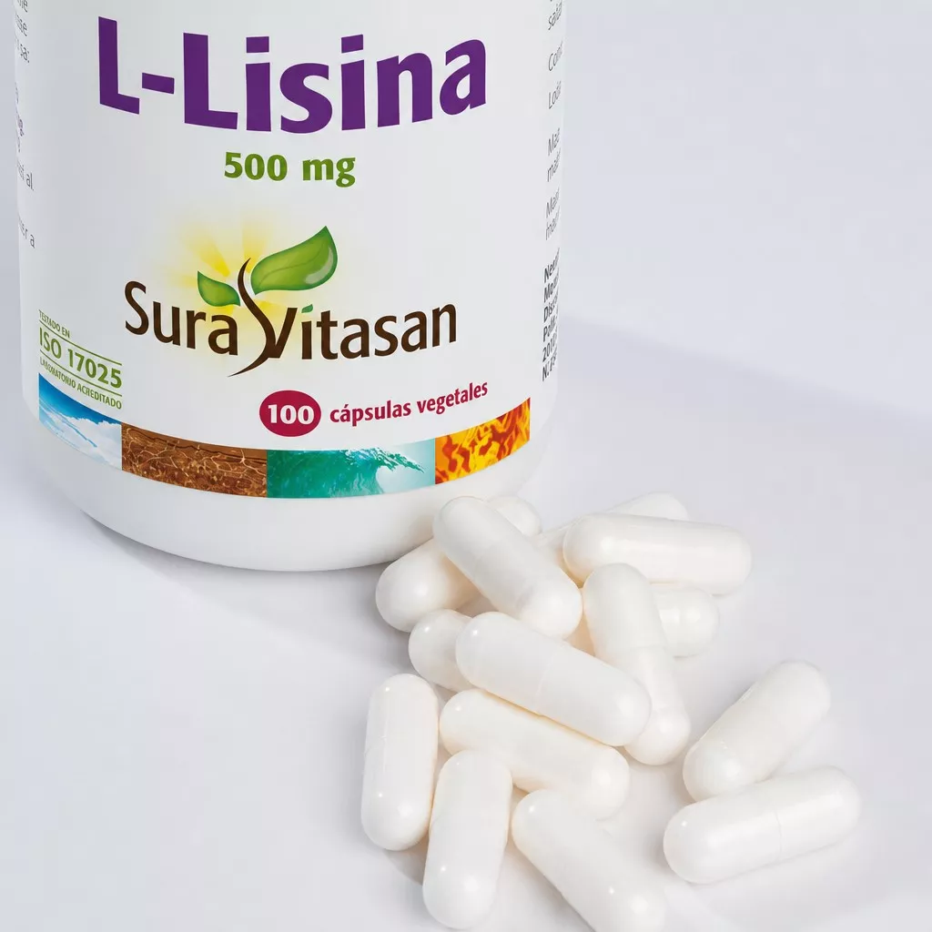 Envase de L-Lisina 500 mg aminoácido esencial Sura Vitasan
