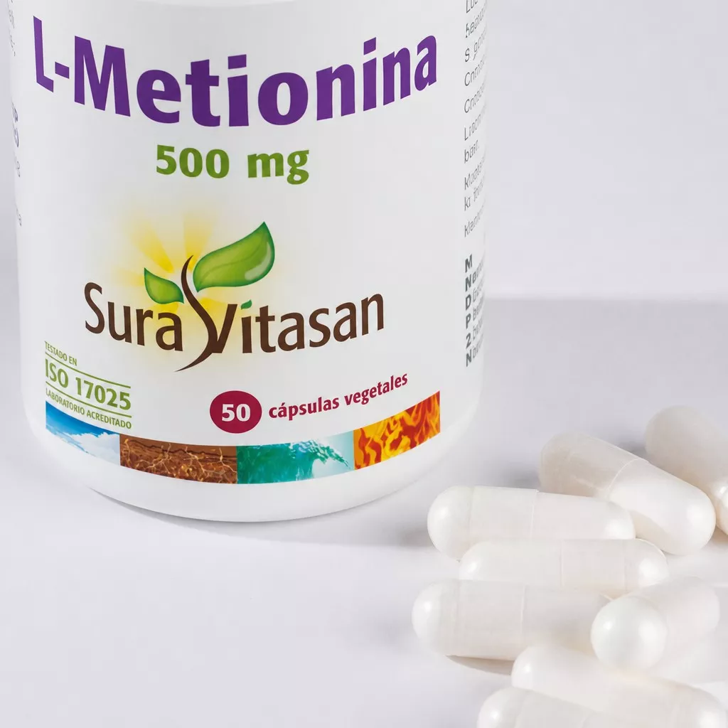 Envase de L-Metionina 500 mg aminoácido azufrado Sura Vitasan