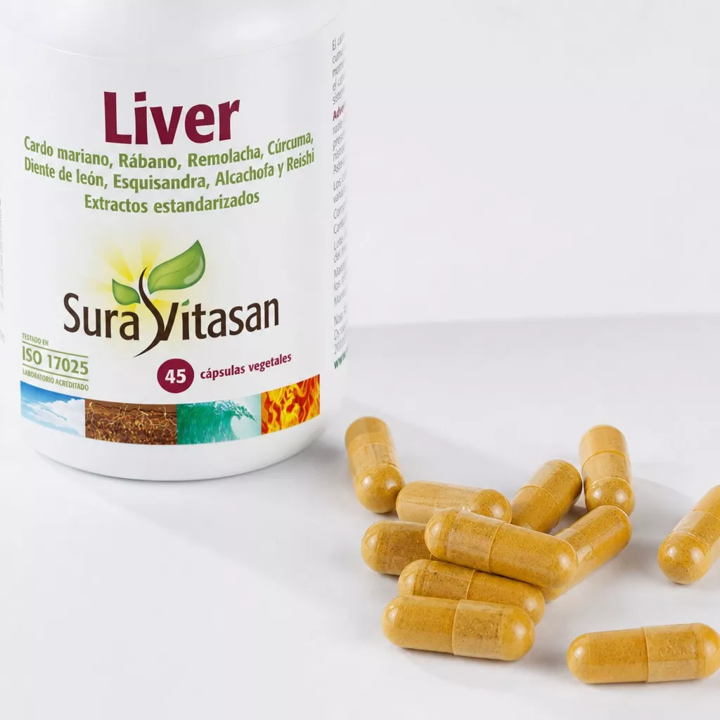 Envase de Liver fórmula hepática con extractos vegetales Sura Vitasan