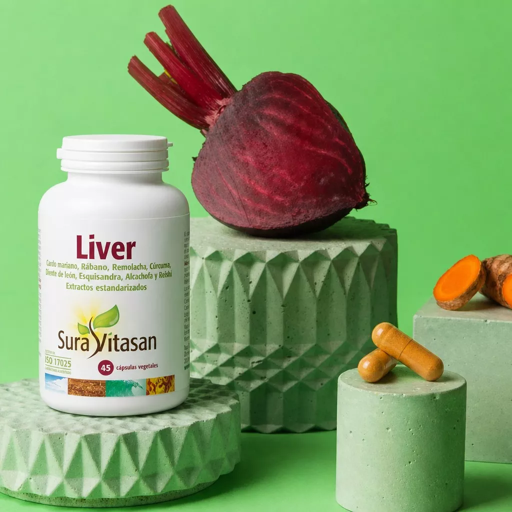 Envase de Liver fórmula hepática con extractos vegetales Sura Vitasan