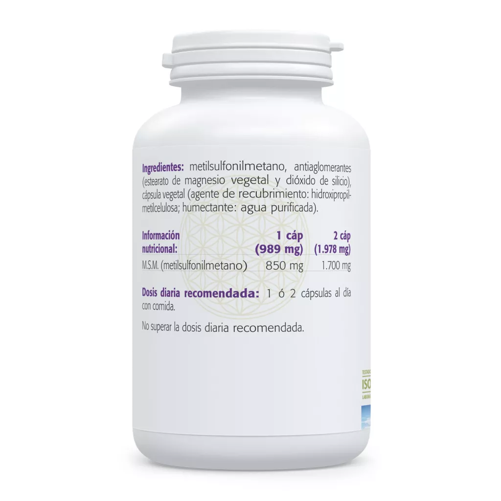 Envase de MSM 850 mg azufre orgánico Sura Vitasan