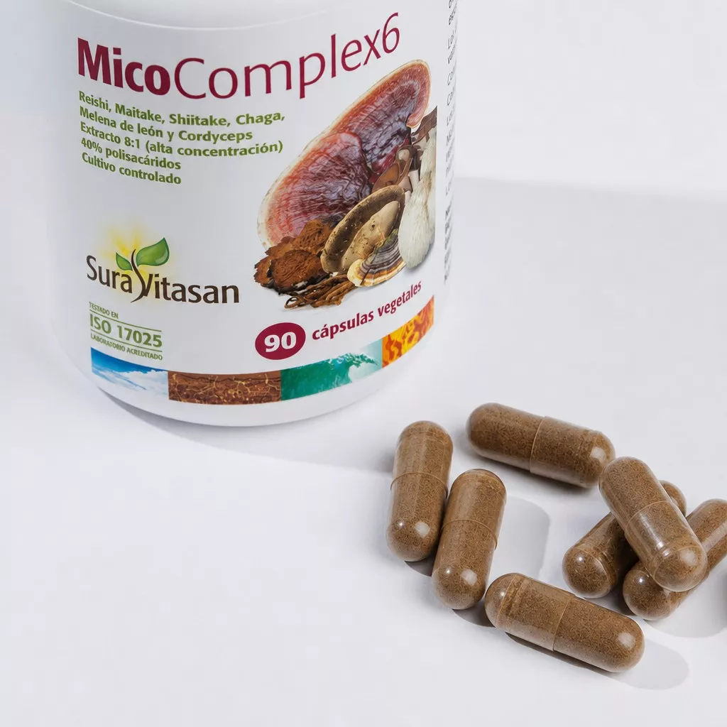 Envase de Mico Complex 6 seis hongos medicinales Sura Vitasan