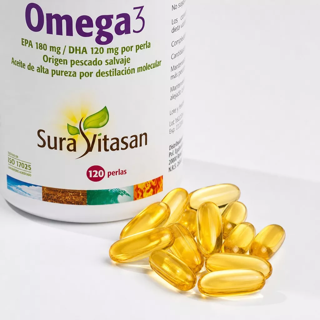 Envase de Omega 3 180 mg EPA y 120 mg DHA Sura Vitasan