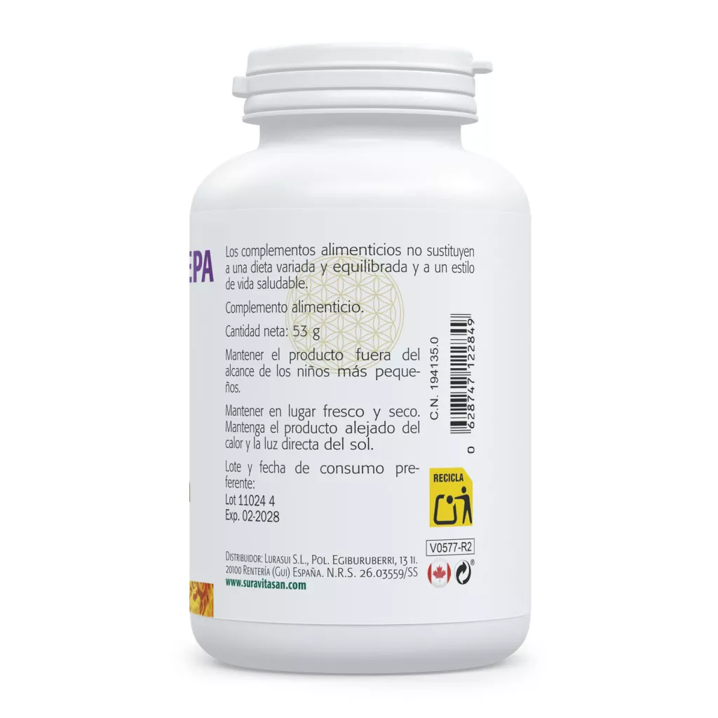 Envase de Omega Mood-EPA 1000 mg EPA y 100 mg DHA Sura Vitasan