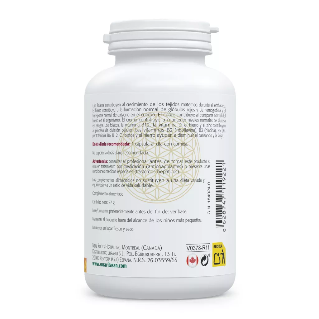 Envase de Prenatal Multinutrient multivitamínico embarazo Sura Vitasan