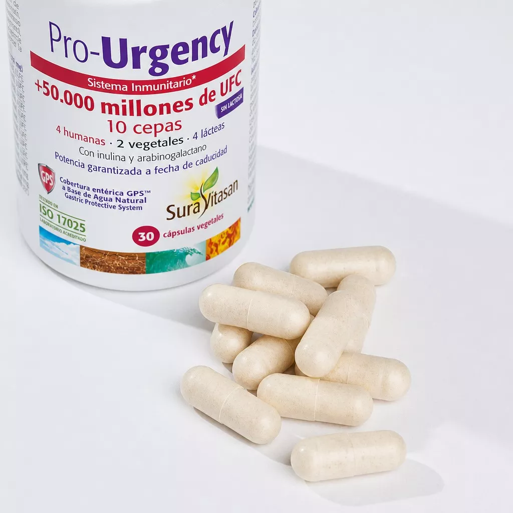 Envase de Pro-Urgency probiótico 50.000 millones UFC Sura Vitasan