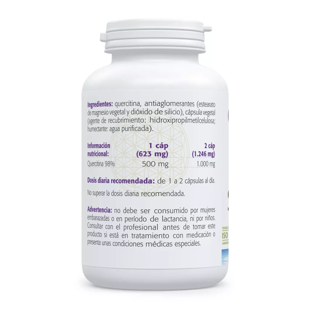 Envase de Quercitin 98 por ciento 500 mg de quercetina Sura Vitasan