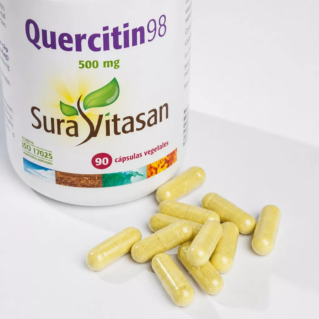Envase de Quercitin 98 por ciento 500 mg de quercetina Sura Vitasan