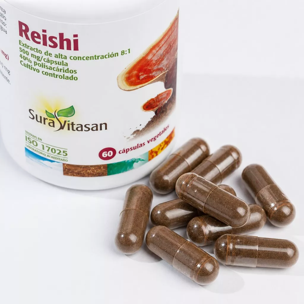 Envase de Reishi 500 mg extracto 8:1 estandarizado Sura Vitasan