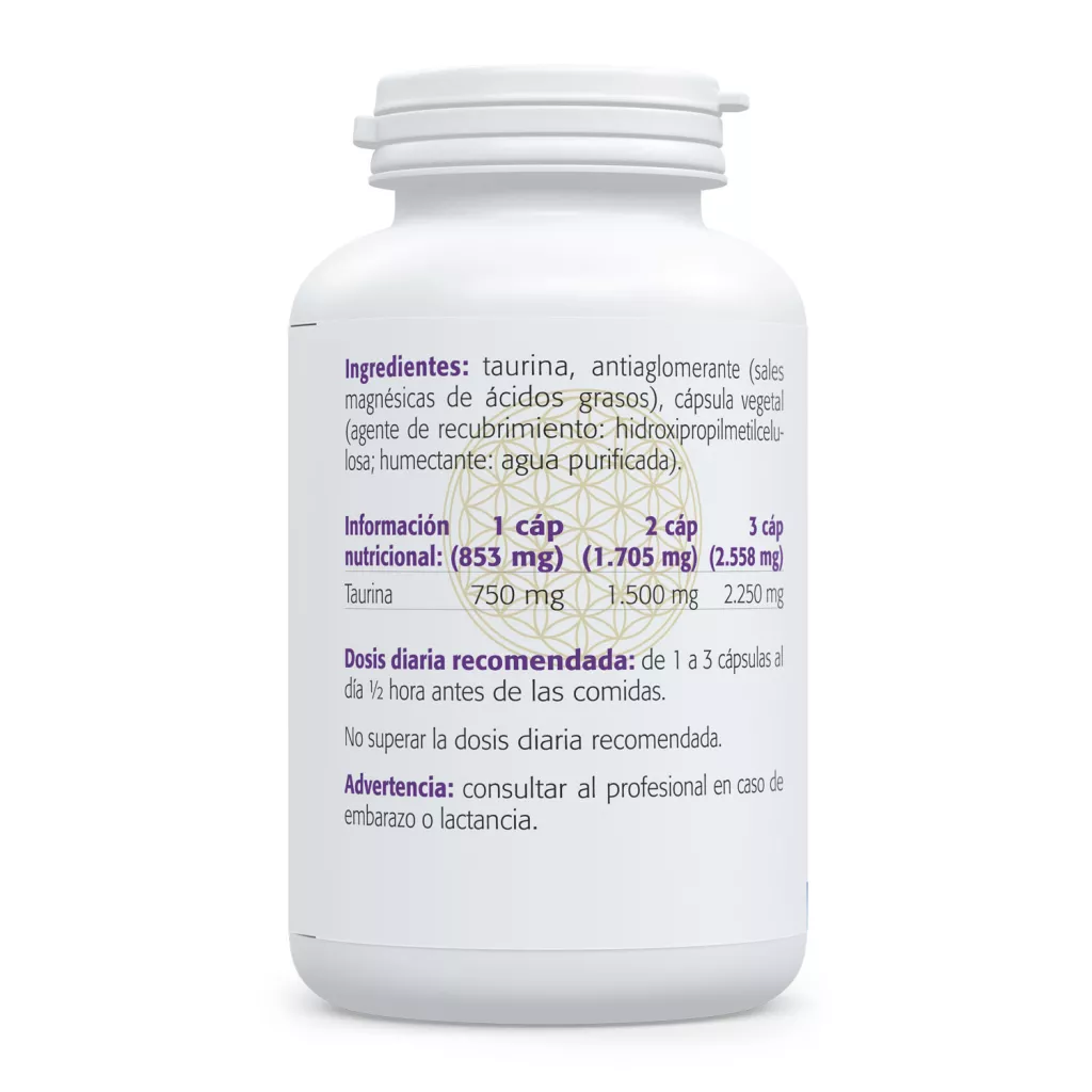 Envase de Taurina 500 mg aminoácido en forma libre SuraVitasan