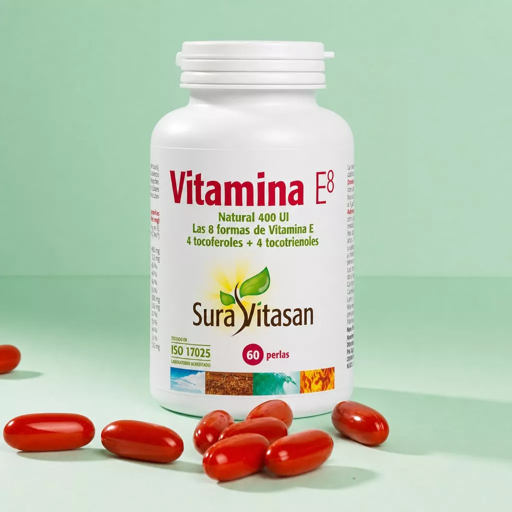 Envase de Vitamina E8 268 mg alfa TE mezcla de tocoferoles y tocotrienoles Sura Vitasan