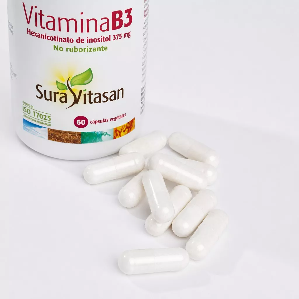Envase de Vitamina B3 niacina 341 mg NE Sura Vitasan