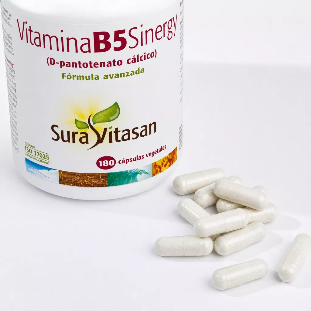 Envase de Vitamina B5 Sinergy ácido pantoténico con cofactores Sura Vitasan