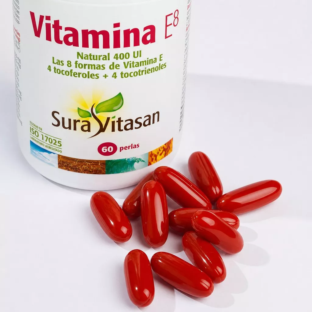 Envase de Vitamina E8 268 mg alfa TE mezcla de tocoferoles y tocotrienoles Sura Vitasan